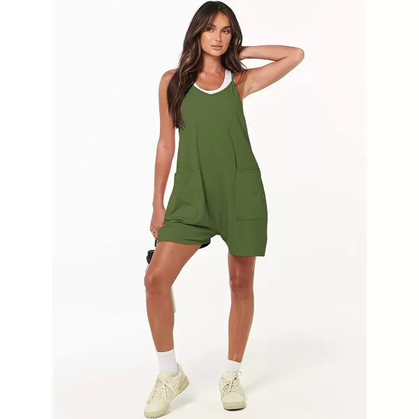 imageANRABESS Womens Summer Casual Sleeveless Rompers Loose Spaghetti Strap Shorts Jumpsuit with Pockets06green