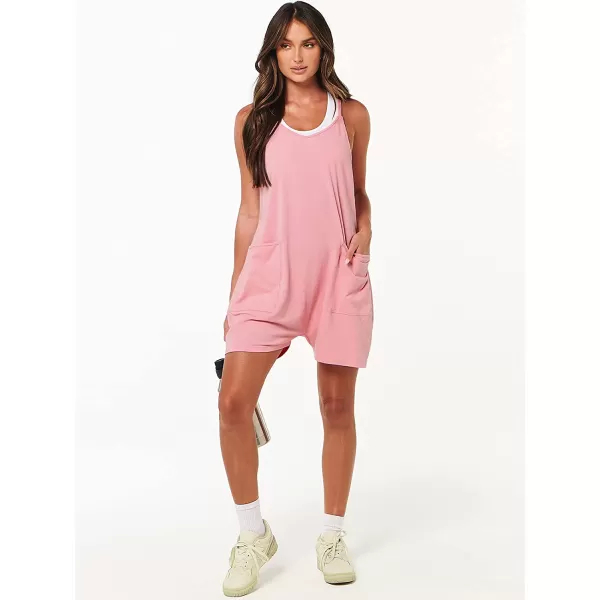 imageANRABESS Womens Summer Casual Sleeveless Rompers Loose Spaghetti Strap Shorts Jumpsuit with Pockets08pink