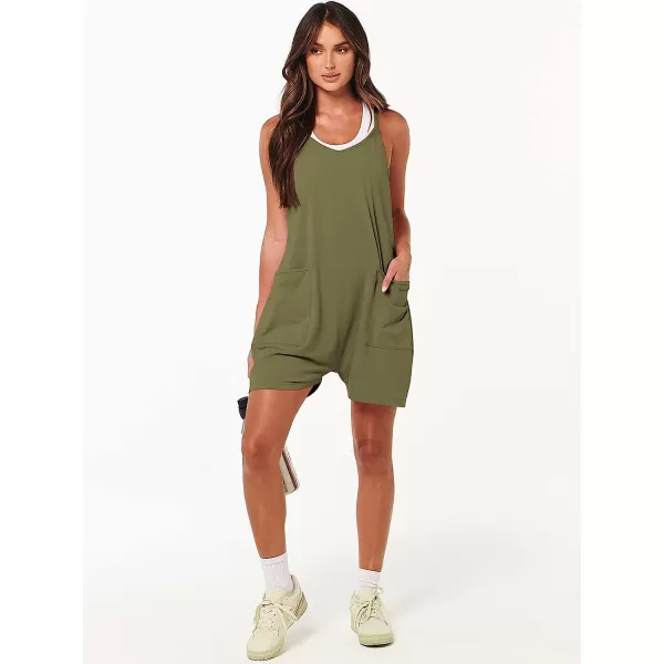 imageANRABESS Womens Summer Casual Sleeveless Rompers Loose Spaghetti Strap Shorts Jumpsuit with Pockets09army Green