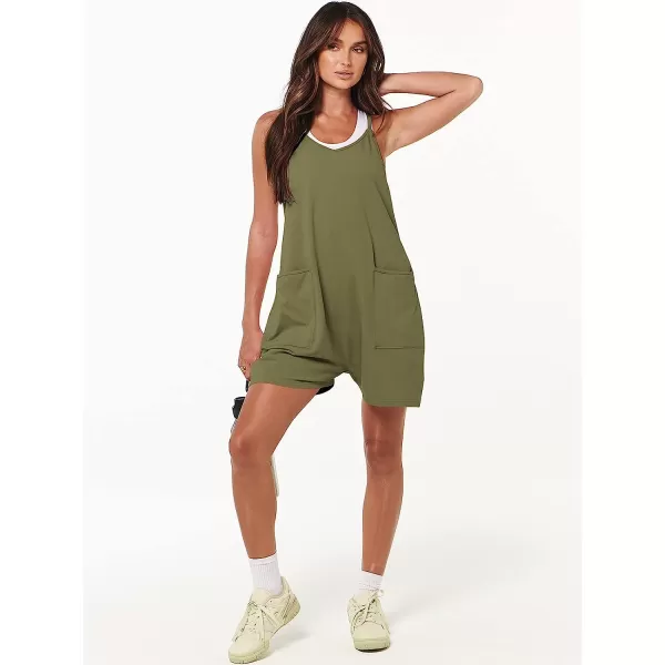 imageANRABESS Womens Summer Casual Sleeveless Rompers Loose Spaghetti Strap Shorts Jumpsuit with Pockets09army Green
