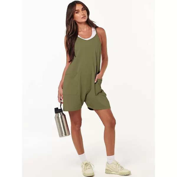 imageANRABESS Womens Summer Casual Sleeveless Rompers Loose Spaghetti Strap Shorts Jumpsuit with Pockets09army Green