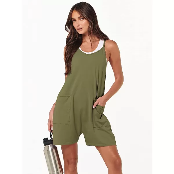 imageANRABESS Womens Summer Casual Sleeveless Rompers Loose Spaghetti Strap Shorts Jumpsuit with Pockets09army Green