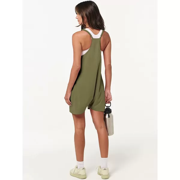 imageANRABESS Womens Summer Casual Sleeveless Rompers Loose Spaghetti Strap Shorts Jumpsuit with Pockets09army Green