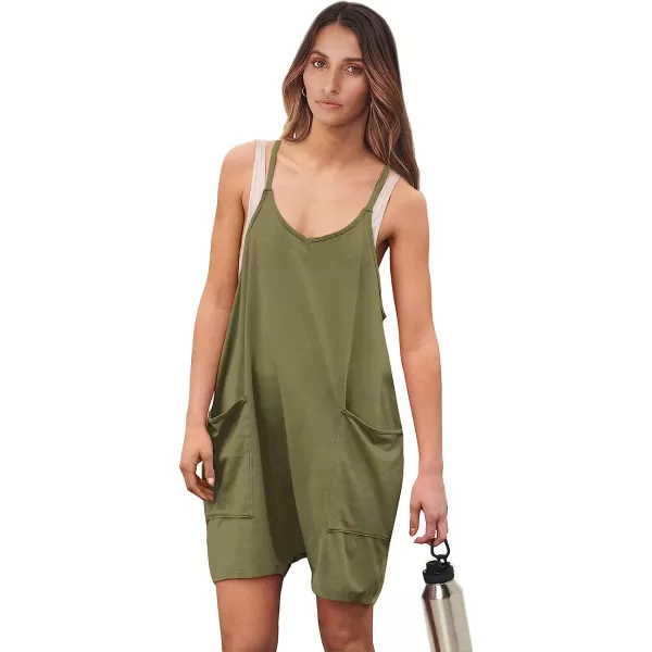 imageANRABESS Womens Summer Casual Sleeveless Rompers Loose Spaghetti Strap Shorts Jumpsuit with Pockets09army Green