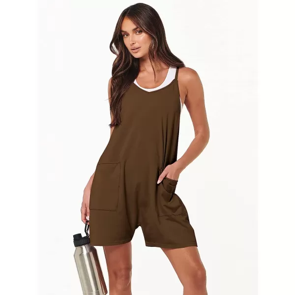 imageANRABESS Womens Summer Casual Sleeveless Rompers Loose Spaghetti Strap Shorts Jumpsuit with Pockets13coffee