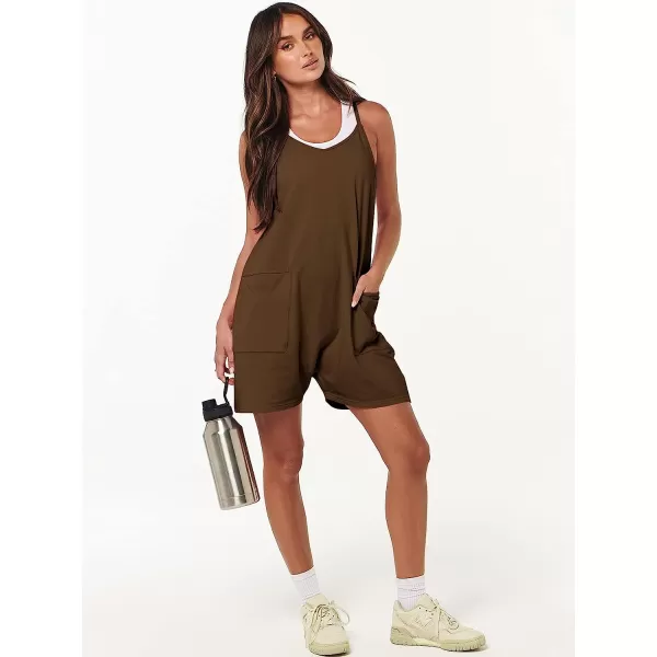 imageANRABESS Womens Summer Casual Sleeveless Rompers Loose Spaghetti Strap Shorts Jumpsuit with Pockets13coffee