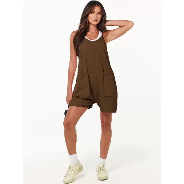 imageANRABESS Womens Summer Casual Sleeveless Rompers Loose Spaghetti Strap Shorts Jumpsuit with Pockets13coffee