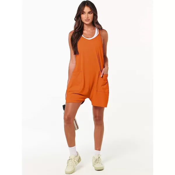 imageANRABESS Womens Summer Casual Sleeveless Rompers Loose Spaghetti Strap Shorts Jumpsuit with Pockets14orange