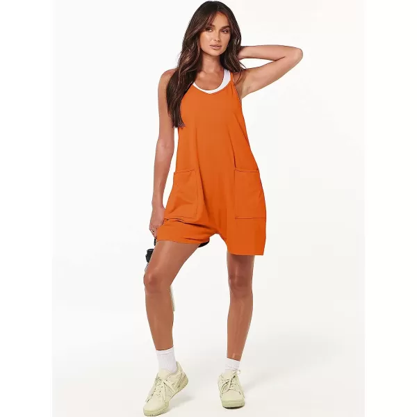 imageANRABESS Womens Summer Casual Sleeveless Rompers Loose Spaghetti Strap Shorts Jumpsuit with Pockets14orange