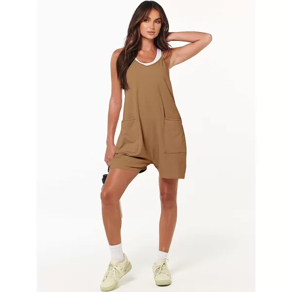 imageANRABESS Womens Summer Casual Sleeveless Rompers Loose Spaghetti Strap Shorts Jumpsuit with Pockets19brown