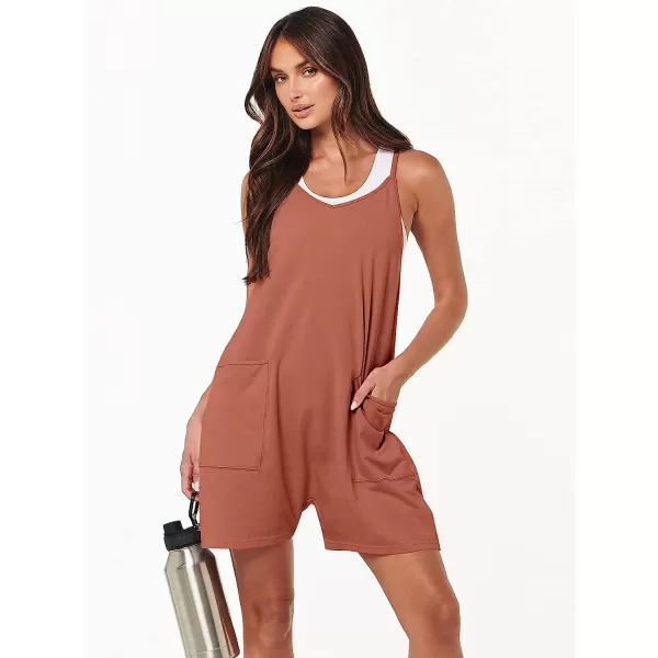 imageANRABESS Womens Summer Casual Sleeveless Rompers Loose Spaghetti Strap Shorts Jumpsuit with Pockets20rust