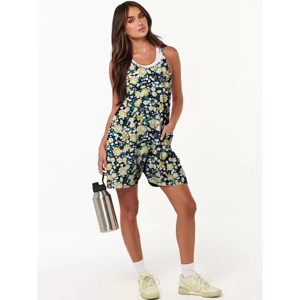 imageANRABESS Womens Summer Casual Sleeveless Rompers Loose Spaghetti Strap Shorts Jumpsuit with Pockets24yellow Rose