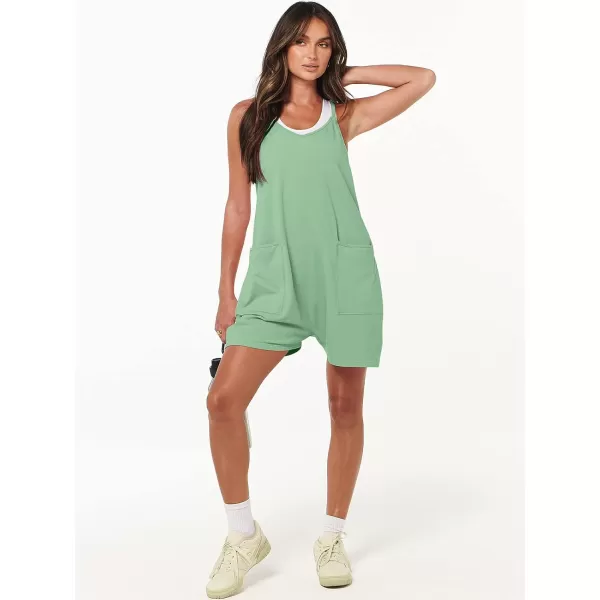 imageANRABESS Womens Summer Casual Sleeveless Rompers Loose Spaghetti Strap Shorts Overalls Jumpsuit with Pockets04light Green