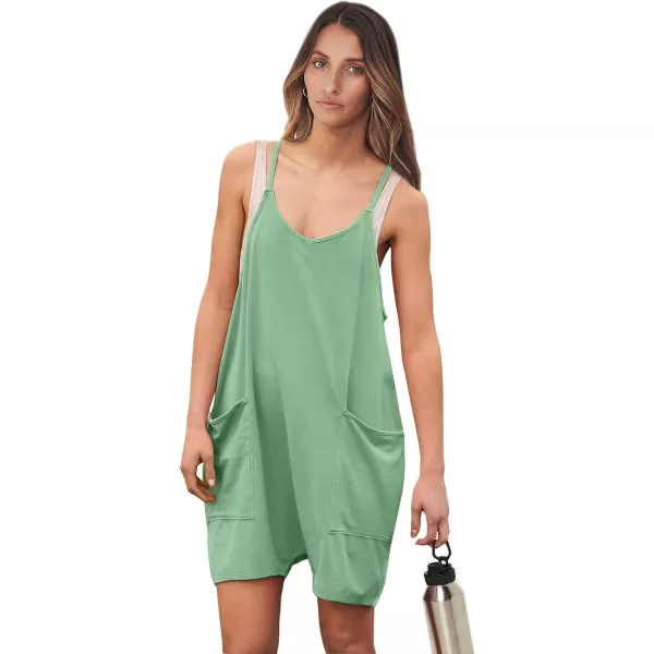 imageANRABESS Womens Summer Casual Sleeveless Rompers Loose Spaghetti Strap Shorts Overalls Jumpsuit with Pockets04light Green