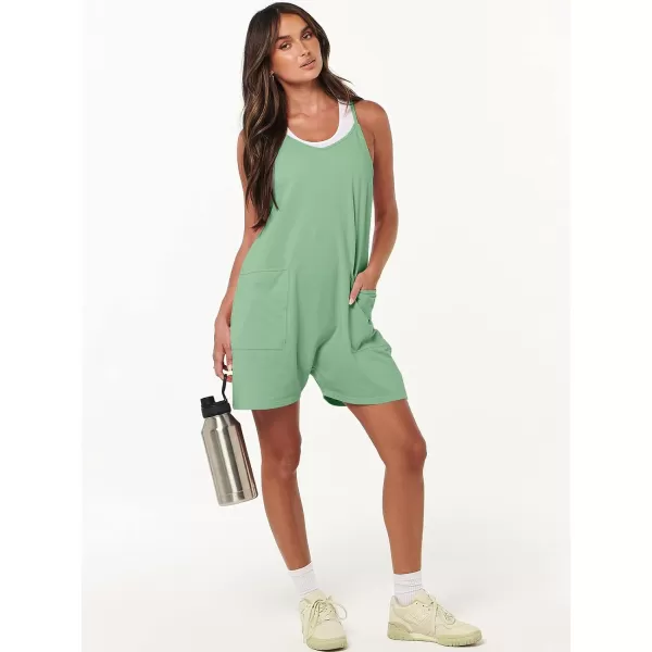 imageANRABESS Womens Summer Casual Sleeveless Rompers Loose Spaghetti Strap Shorts Overalls Jumpsuit with Pockets04light Green