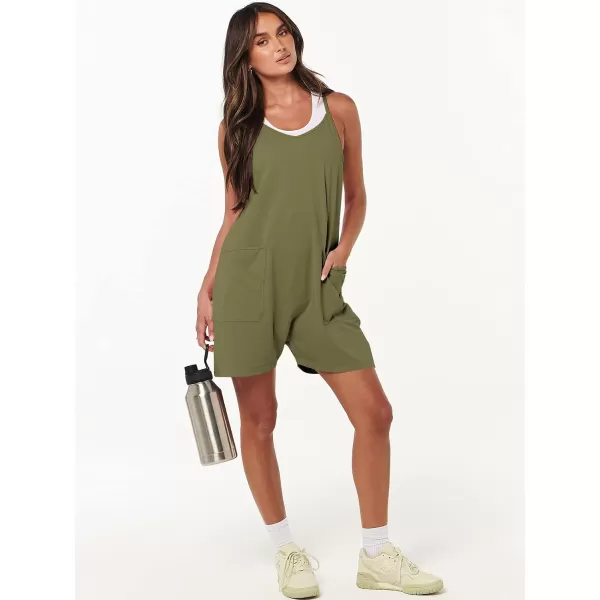imageANRABESS Womens Summer Casual Sleeveless Rompers Loose Spaghetti Strap Shorts Overalls Jumpsuit with Pockets09army Green