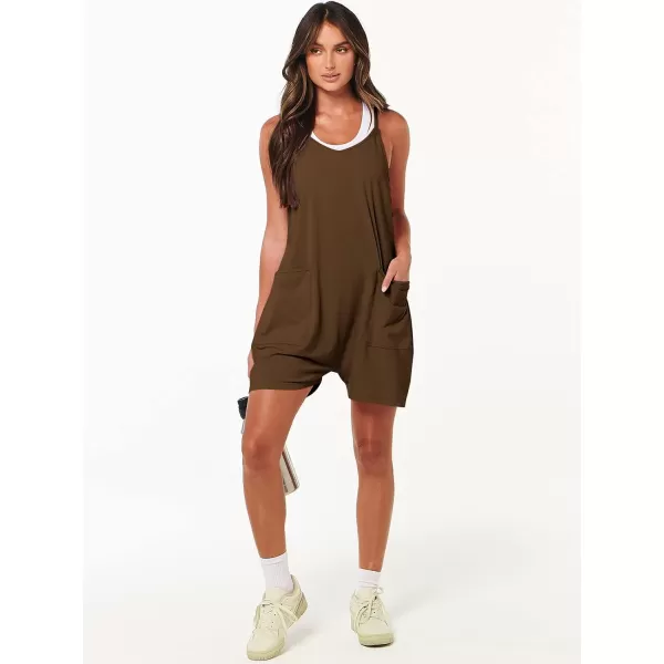 imageANRABESS Womens Summer Casual Sleeveless Rompers Loose Spaghetti Strap Shorts Overalls Jumpsuit with Pockets13coffee
