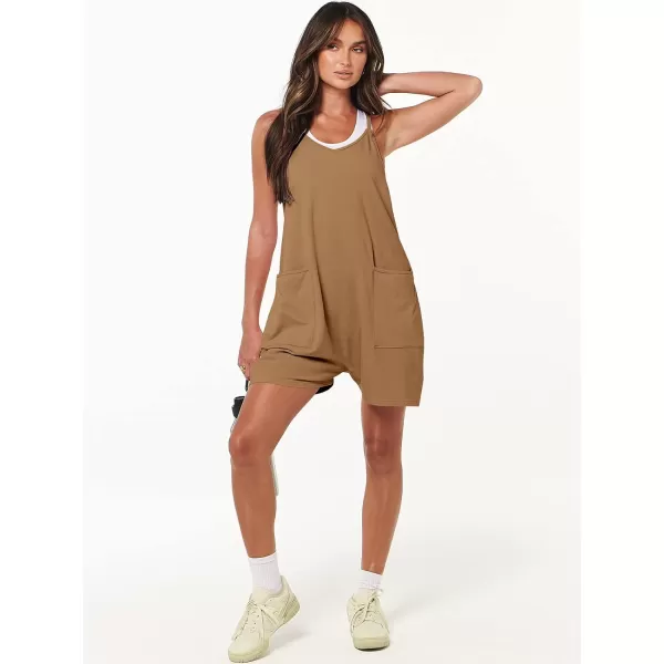 imageANRABESS Womens Summer Casual Sleeveless Rompers Loose Spaghetti Strap Shorts Overalls Jumpsuit with Pockets19brown