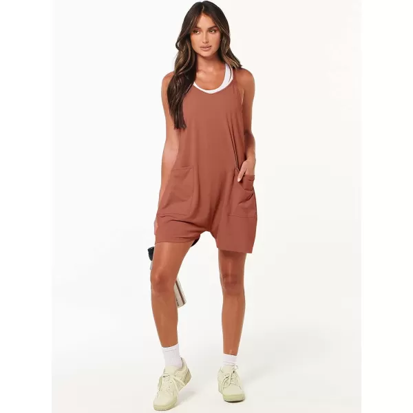 imageANRABESS Womens Summer Casual Sleeveless Rompers Loose Spaghetti Strap Shorts Overalls Jumpsuit with Pockets20rust