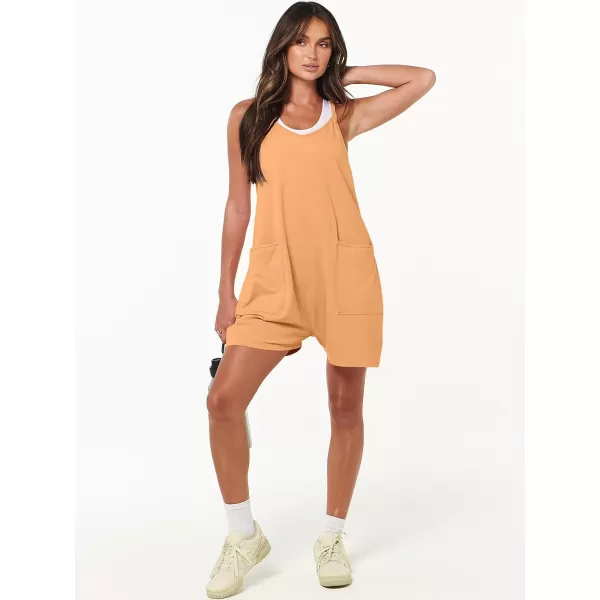 imageANRABESS Womens Summer Casual Sleeveless Rompers Loose Spaghetti Strap Shorts Overalls Jumpsuit with Pockets27light Orange