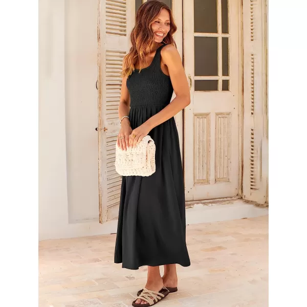 imageANRABESS Womens Summer Casual Sleeveless Scoop Neck Smocked Boho Beach Midi Dress with PocketsBlack
