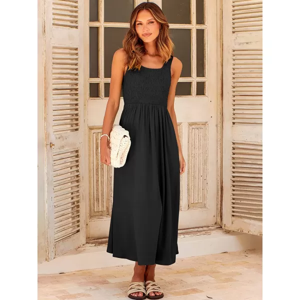 imageANRABESS Womens Summer Casual Sleeveless Scoop Neck Smocked Boho Beach Midi Dress with PocketsBlack