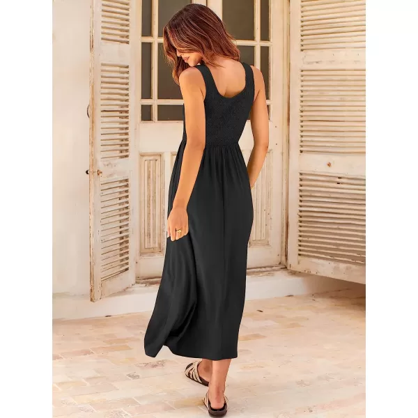 imageANRABESS Womens Summer Casual Sleeveless Scoop Neck Smocked Boho Beach Midi Dress with PocketsBlack