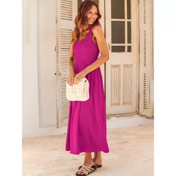 imageANRABESS Womens Summer Casual Sleeveless Scoop Neck Smocked Boho Beach Midi Dress with PocketsRose