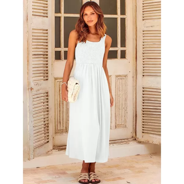 imageANRABESS Womens Summer Casual Sleeveless Scoop Neck Smocked Boho Beach Midi Dress with PocketsWhite