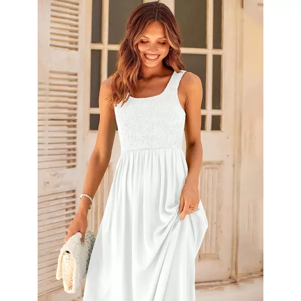 imageANRABESS Womens Summer Casual Sleeveless Scoop Neck Smocked Boho Beach Midi Dress with PocketsWhite