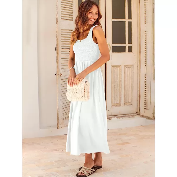 imageANRABESS Womens Summer Casual Sleeveless Scoop Neck Smocked Boho Beach Midi Dress with PocketsWhite
