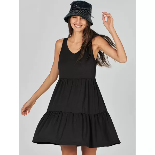 imageANRABESS Womens Summer Casual Sleeveless V Neck Mini Dresses Flowy Tiered Swing Beach SundressBlack