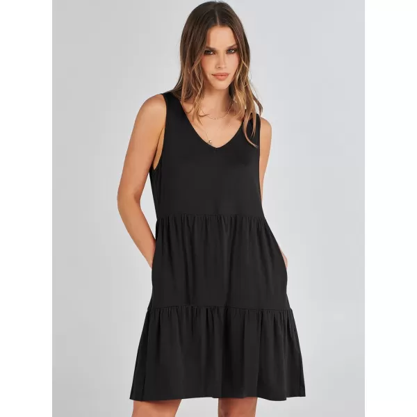 imageANRABESS Womens Summer Casual Sleeveless V Neck Mini Dresses Flowy Tiered Swing Beach SundressBlack
