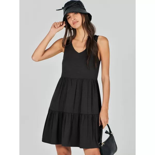 imageANRABESS Womens Summer Casual Sleeveless V Neck Mini Dresses Flowy Tiered Swing Beach SundressBlack