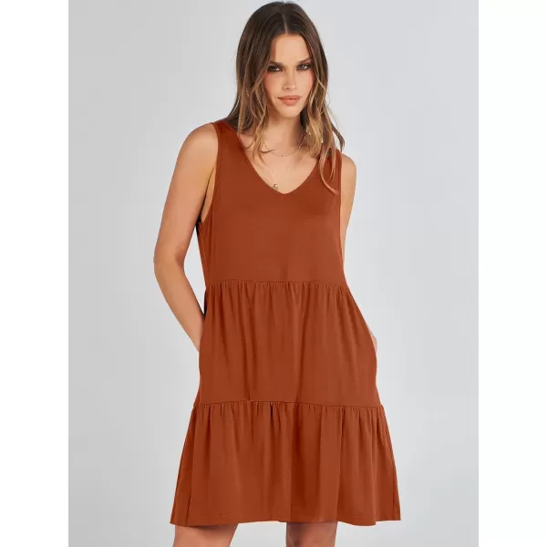imageANRABESS Womens Summer Casual Sleeveless V Neck Mini Dresses Flowy Tiered Swing Beach SundressBrick Red