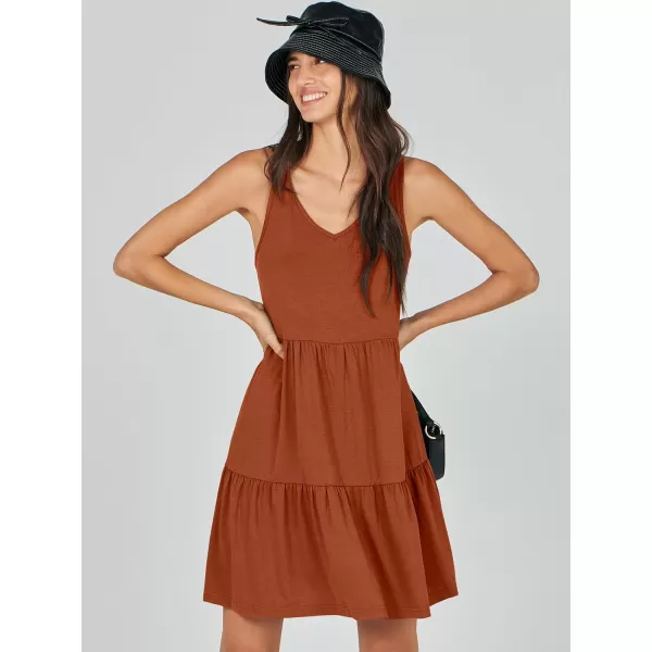 imageANRABESS Womens Summer Casual Sleeveless V Neck Mini Dresses Flowy Tiered Swing Beach SundressBrick Red