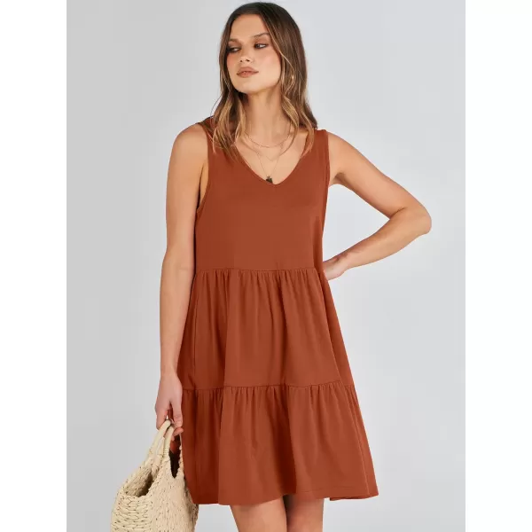 imageANRABESS Womens Summer Casual Sleeveless V Neck Mini Dresses Flowy Tiered Swing Beach SundressBrick Red
