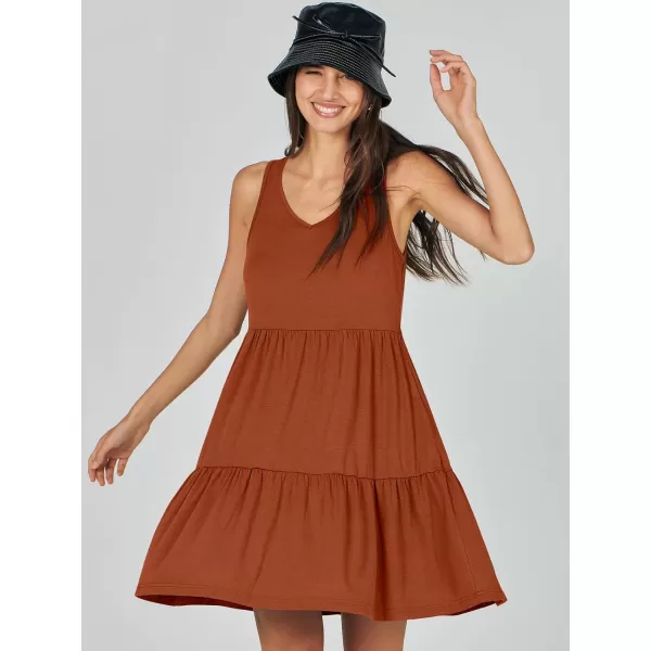 imageANRABESS Womens Summer Casual Sleeveless V Neck Mini Dresses Flowy Tiered Swing Beach SundressBrick Red
