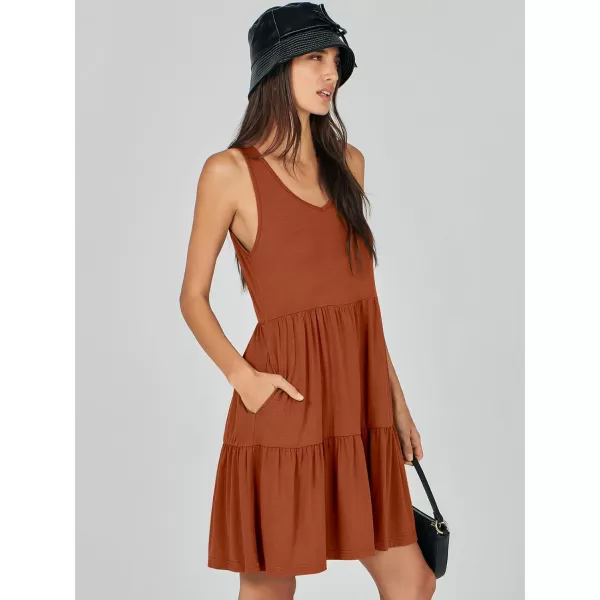imageANRABESS Womens Summer Casual Sleeveless V Neck Mini Dresses Flowy Tiered Swing Beach SundressBrick Red