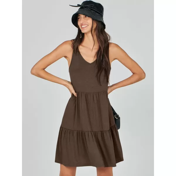 imageANRABESS Womens Summer Casual Sleeveless V Neck Mini Dresses Flowy Tiered Swing Beach SundressCoffee