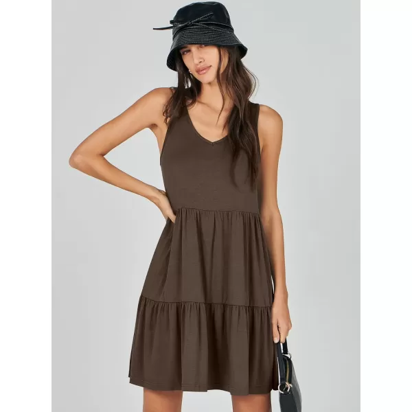 imageANRABESS Womens Summer Casual Sleeveless V Neck Mini Dresses Flowy Tiered Swing Beach SundressCoffee