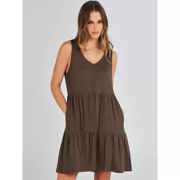 imageANRABESS Womens Summer Casual Sleeveless V Neck Mini Dresses Flowy Tiered Swing Beach SundressCoffee