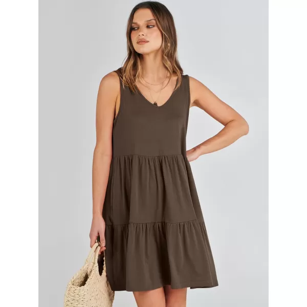 imageANRABESS Womens Summer Casual Sleeveless V Neck Mini Dresses Flowy Tiered Swing Beach SundressCoffee