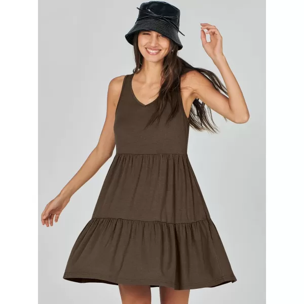 imageANRABESS Womens Summer Casual Sleeveless V Neck Mini Dresses Flowy Tiered Swing Beach SundressCoffee