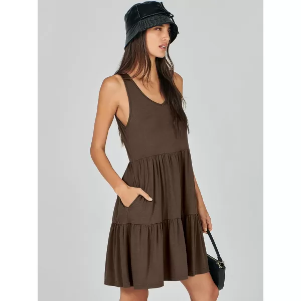 imageANRABESS Womens Summer Casual Sleeveless V Neck Mini Dresses Flowy Tiered Swing Beach SundressCoffee