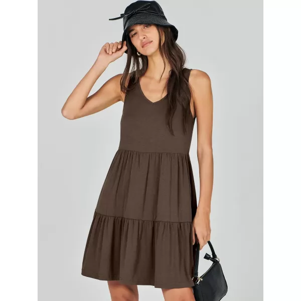 imageANRABESS Womens Summer Casual Sleeveless V Neck Mini Dresses Flowy Tiered Swing Beach SundressCoffee