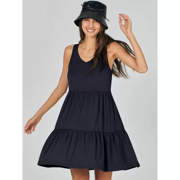 imageANRABESS Womens Summer Casual Sleeveless V Neck Mini Dresses Flowy Tiered Swing Beach SundressNavy Blue