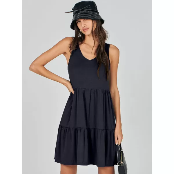 imageANRABESS Womens Summer Casual Sleeveless V Neck Mini Dresses Flowy Tiered Swing Beach SundressNavy Blue
