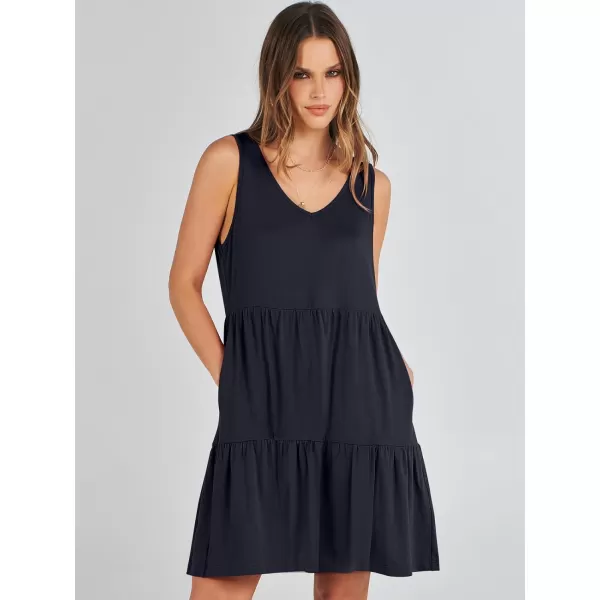 imageANRABESS Womens Summer Casual Sleeveless V Neck Mini Dresses Flowy Tiered Swing Beach SundressNavy Blue