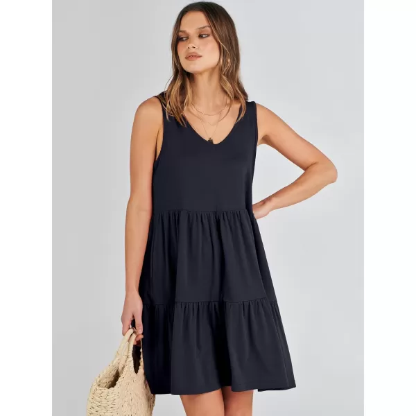 imageANRABESS Womens Summer Casual Sleeveless V Neck Mini Dresses Flowy Tiered Swing Beach SundressNavy Blue